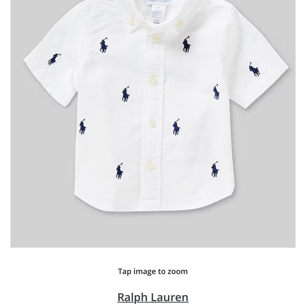 Ralph Lauren White Short-Sleeve Button-Down with Navy Polo Embroidery